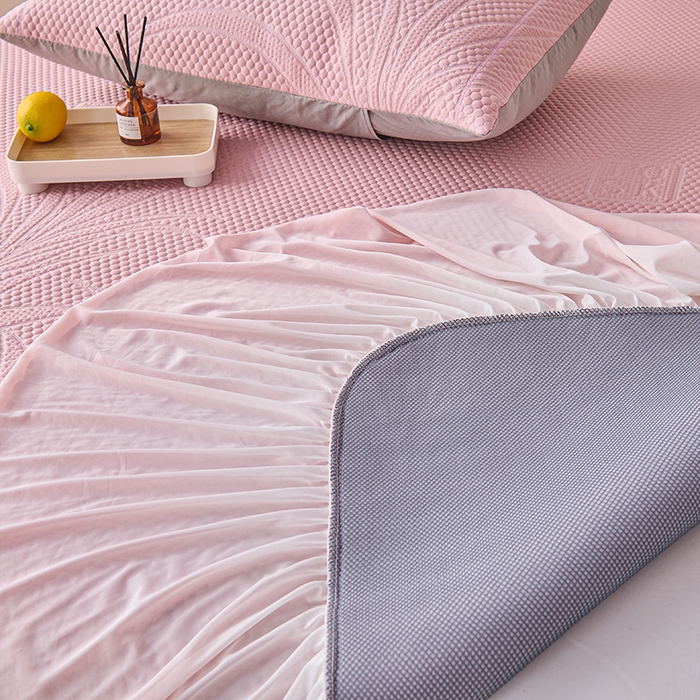 91家纺网 家纺一手货源 找家纺 梵克保罗 2025新款3D冰感床裙渐变色凉席-叶叶生歌 叶叶生歌-粉