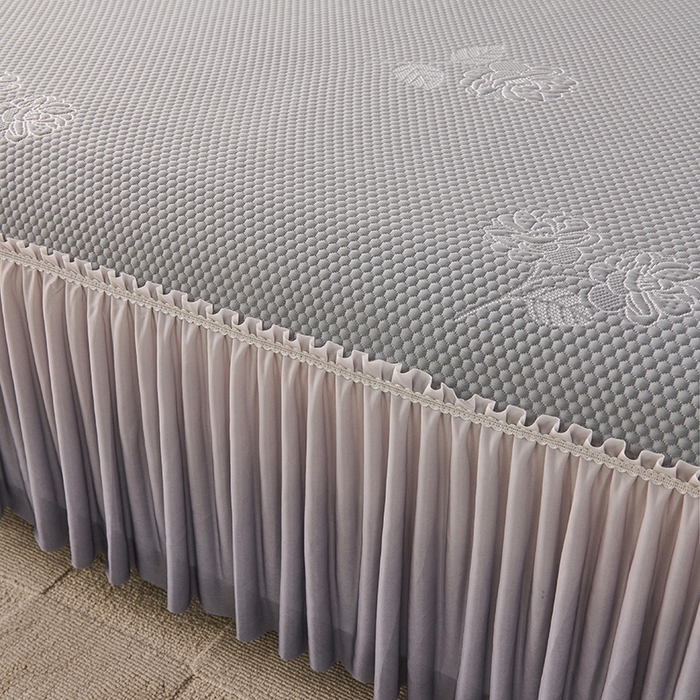 91家纺网 家纺一手货源 找家纺 梵克保罗 2025新款3D冰感床裙渐变色凉席-叶叶生歌 茶花之恋-灰