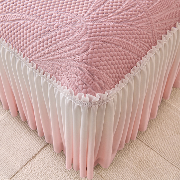 91家纺网 家纺一手货源 找家纺 梵克保罗 2025新款3D冰感床裙渐变色凉席-叶叶生歌 叶叶生歌-粉