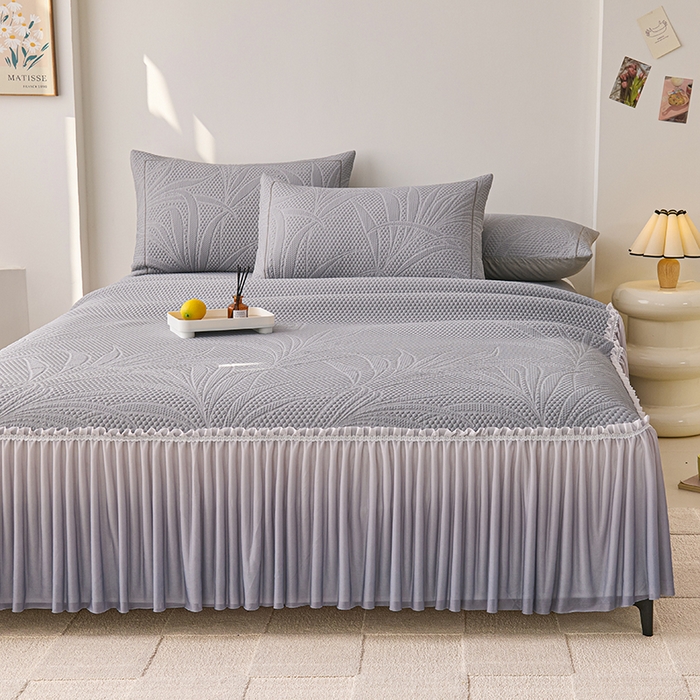 91家纺网 家纺一手货源 找家纺 梵克保罗 2025新款3D冰感床裙渐变色凉席-叶叶生歌 叶叶生歌-灰