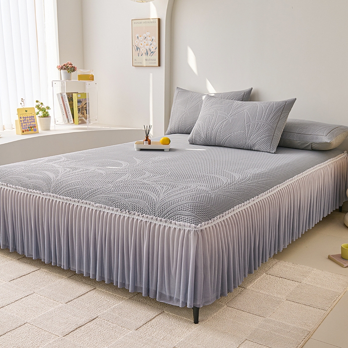 91家纺网 家纺一手货源 找家纺 梵克保罗 2025新款3D冰感床裙渐变色凉席-叶叶生歌 叶叶生歌-灰