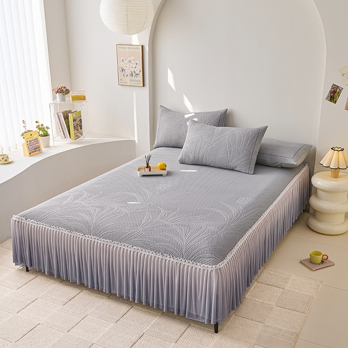 91家纺网 家纺一手货源 找家纺 梵克保罗 2025新款3D冰感床裙渐变色凉席-叶叶生歌 叶叶生歌-灰