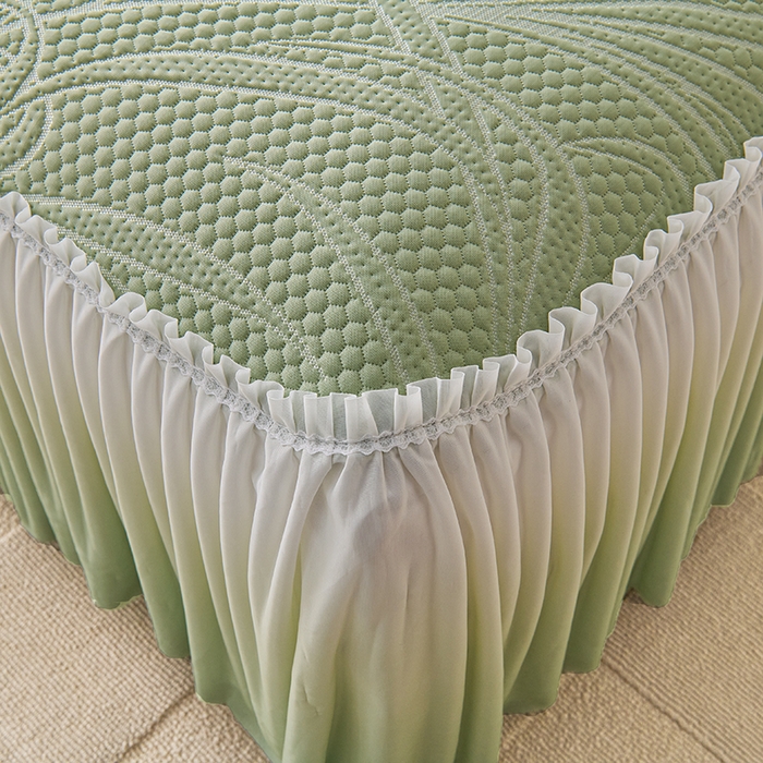 91家纺网 家纺一手货源 找家纺 梵克保罗 2025新款3D冰感床裙渐变色凉席-叶叶生歌 叶叶生歌-水绿