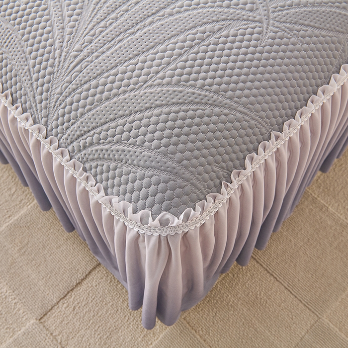 91家纺网 家纺一手货源 找家纺 梵克保罗 2025新款3D冰感床裙渐变色凉席-叶叶生歌 叶叶生歌-灰