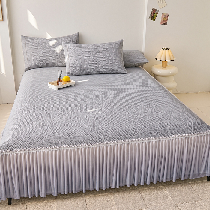 91家纺网 家纺一手货源 找家纺 梵克保罗 2025新款3D冰感床裙渐变色凉席-叶叶生歌 叶叶生歌-灰