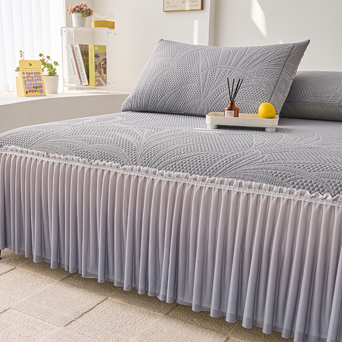 91家纺网 家纺一手货源 找家纺 梵克保罗 2025新款3D冰感床裙渐变色凉席-叶叶生歌 叶叶生歌-灰