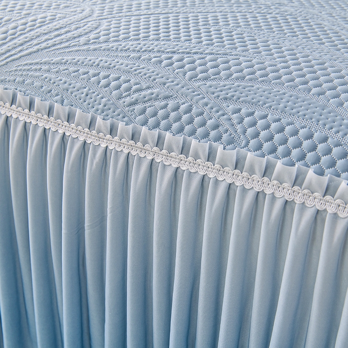 91家纺网 家纺一手货源 找家纺 梵克保罗 2025新款3D冰感床裙渐变色凉席-叶叶生歌 叶叶生歌-蓝