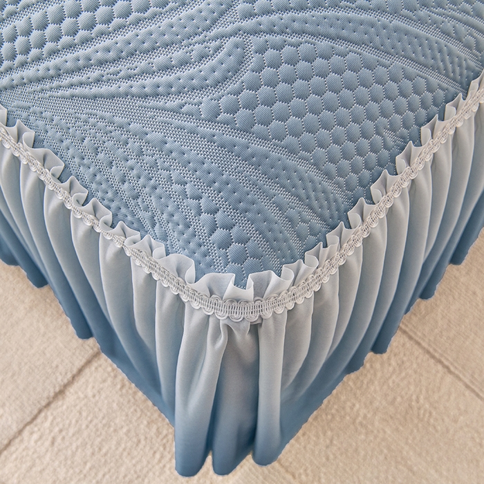 91家纺网 家纺一手货源 找家纺 梵克保罗 2025新款3D冰感床裙渐变色凉席-叶叶生歌 叶叶生歌-蓝