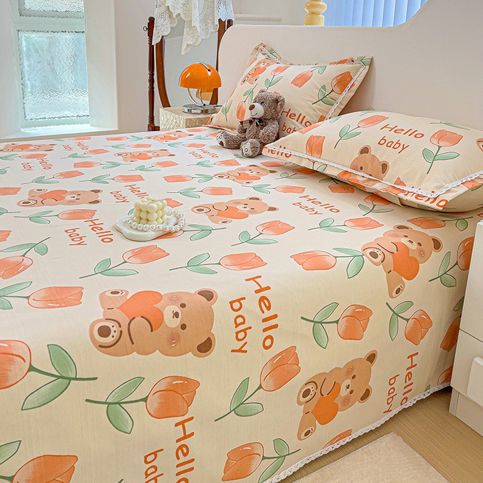 91家纺网 家纺一手货源 找家纺 （总）梵克保罗 2025新款春夏原棉鱼骨棉老粗布花边印花床单软凉席三件套