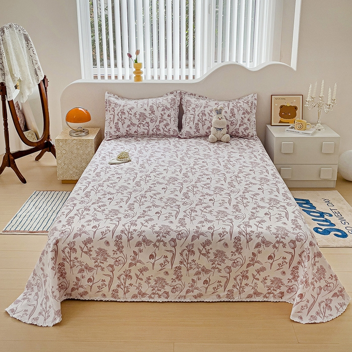 91家纺网 家纺一手货源 找家纺 （总）梵克保罗 2025新款春夏原棉鱼骨棉老粗布花边印花床单软凉席三件套