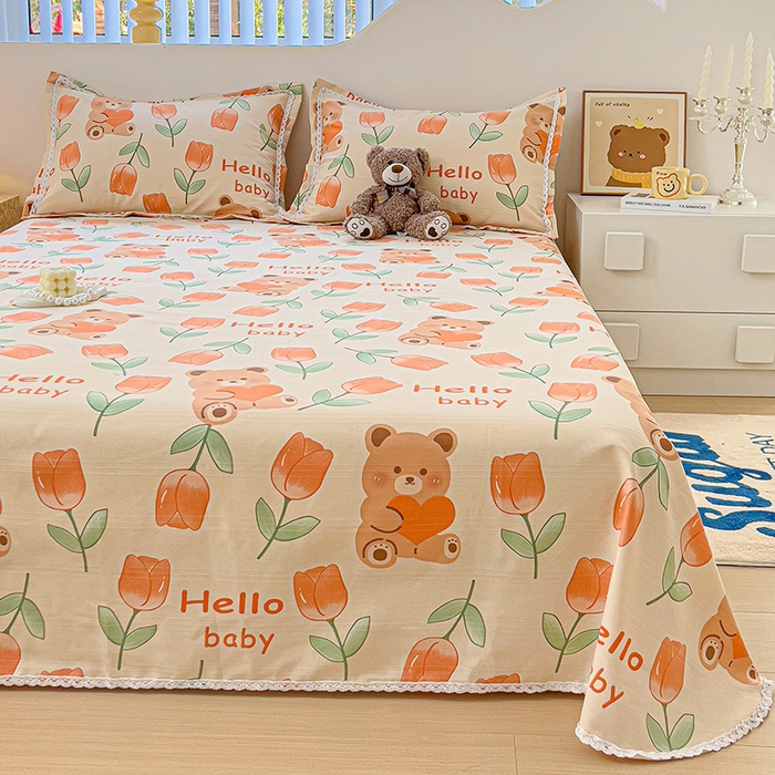 91家纺网 家纺一手货源 找家纺 （总）梵克保罗 2025新款春夏原棉鱼骨棉老粗布花边印花床单软凉席三件套