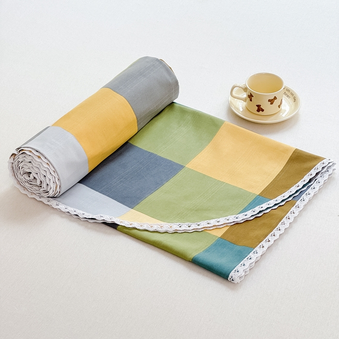 91家纺网 家纺一手货源 找家纺 梵克保罗 2025新款春夏原棉鱼骨棉老粗布花边印花床单软凉席三件套 格林