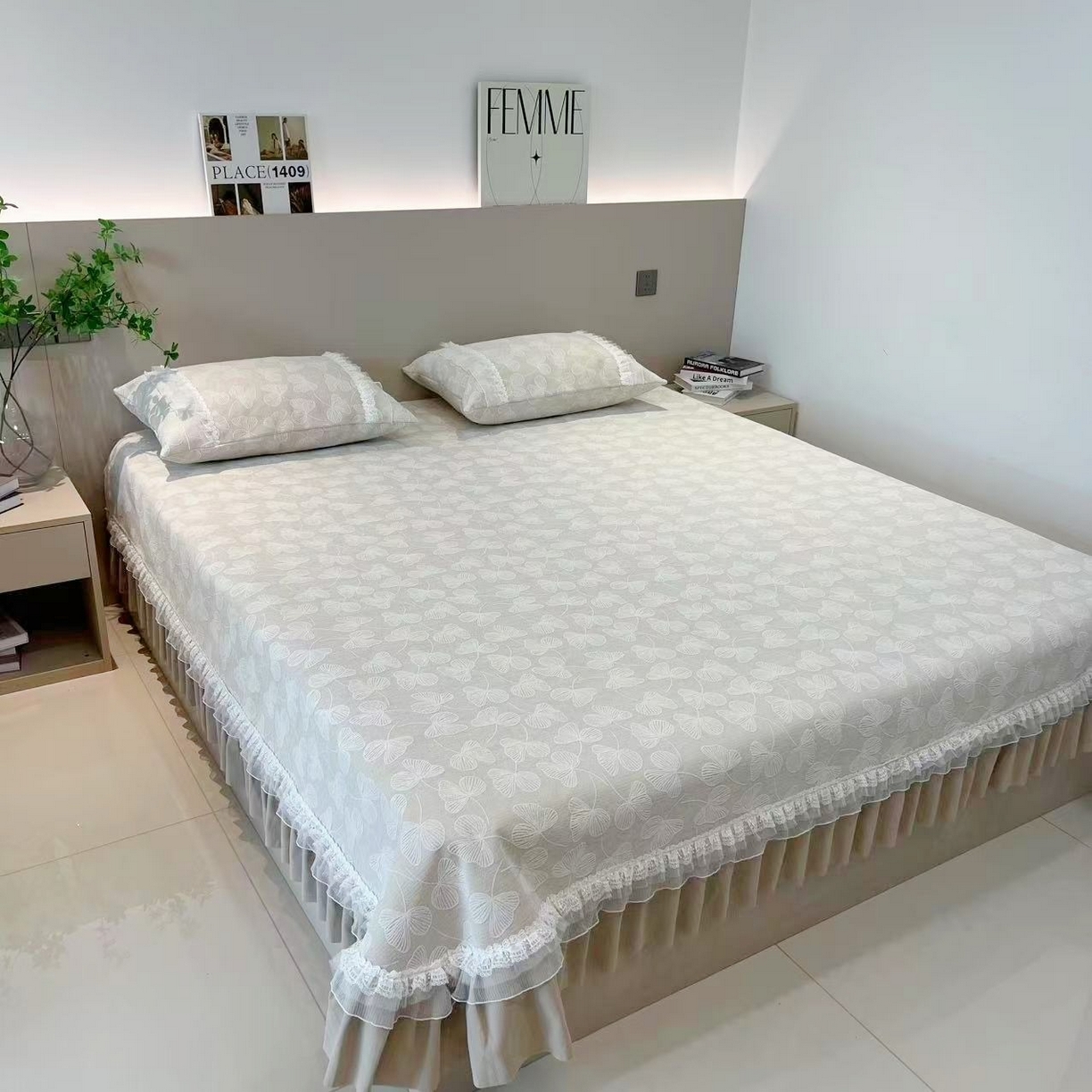 91家纺网 家纺一手货源 找家纺 （总）峻杨 2025新款高支雪尼尔大尺寸防滑床用床盖炕单精致高端可定做尺寸-三叶草