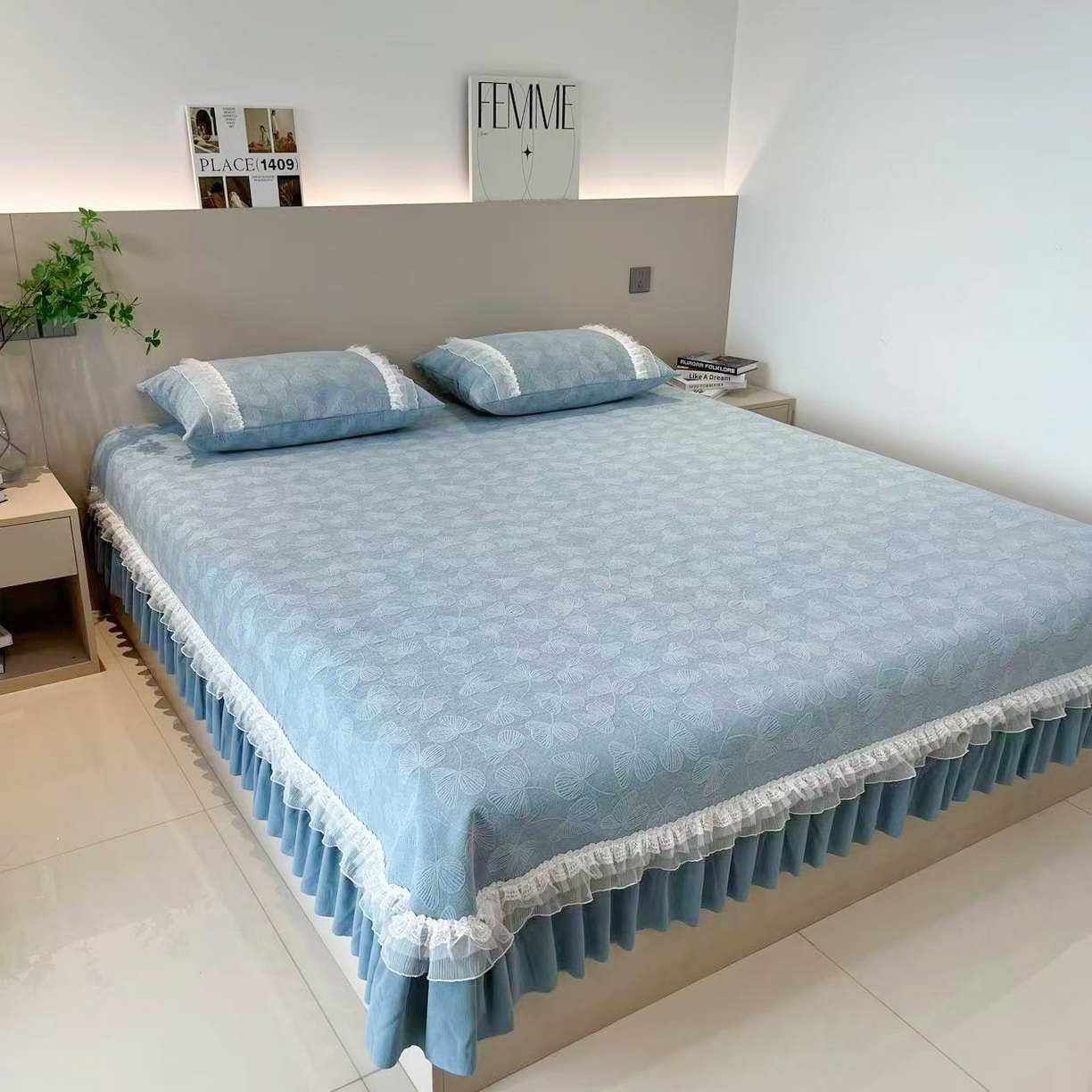 91家纺网 家纺一手货源 找家纺 （总）峻杨 2025新款高支雪尼尔大尺寸防滑床用床盖炕单精致高端可定做尺寸-三叶草