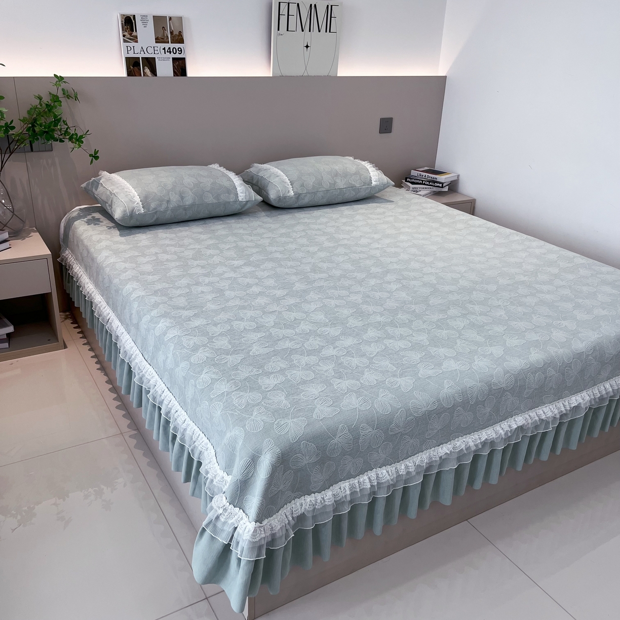 91家纺网 家纺一手货源 找家纺 （总）峻杨 2025新款高支雪尼尔大尺寸防滑床用床盖炕单精致高端可定做尺寸-三叶草