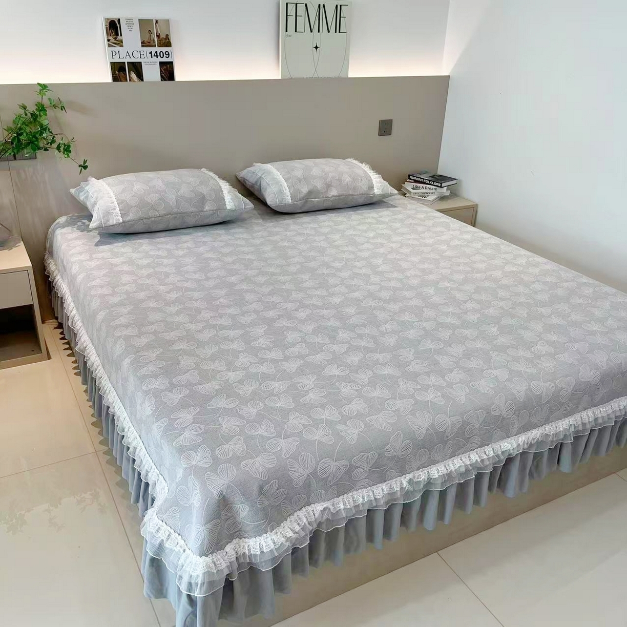 91家纺网 家纺一手货源 找家纺 （总）峻杨 2025新款高支雪尼尔大尺寸防滑床用床盖炕单精致高端可定做尺寸-三叶草