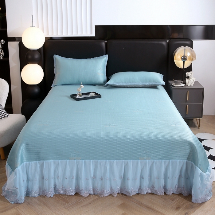 梵克保罗 2025新款凉感因子母婴级凉感丝豆豆席床裙款 床裙樱桃-蓝