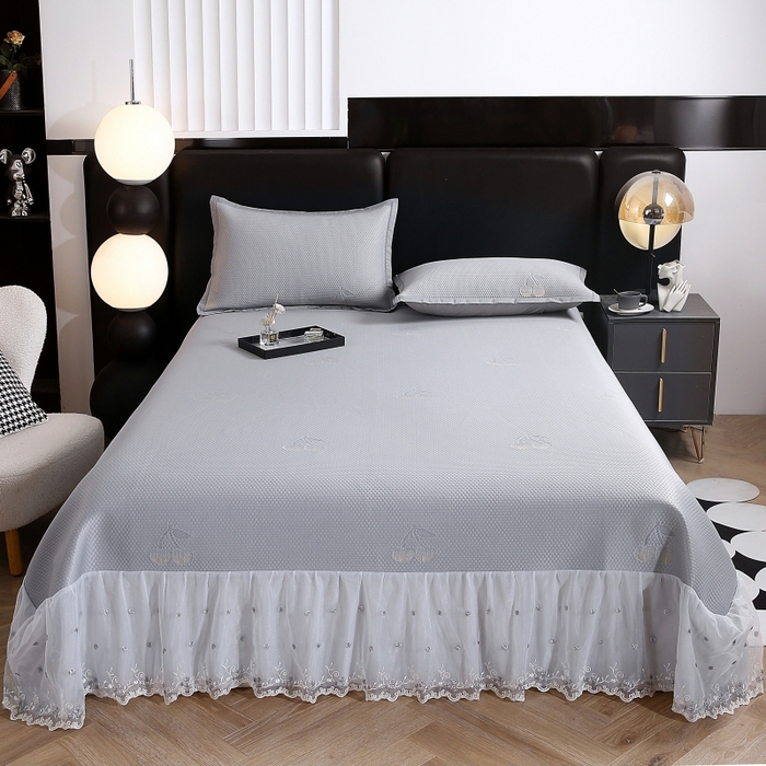 梵克保罗 2025新款凉感因子母婴级凉感丝豆豆席床裙款 床裙樱桃-灰