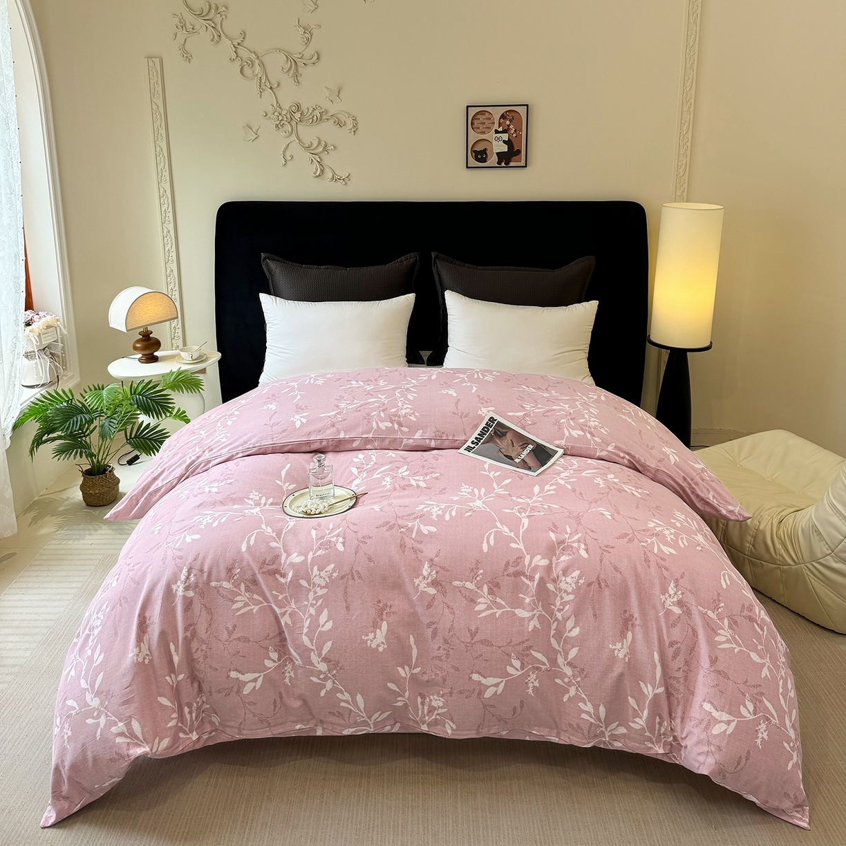 91家纺网 家纺一手货源 找家纺 壹贝家纺 2025新款A类100%全棉纯棉磨毛被套单被套被套单件 春和景明-粉