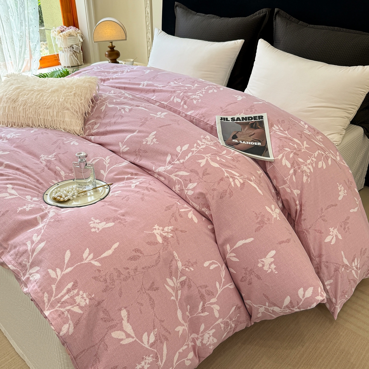 91家纺网 家纺一手货源 找家纺 壹贝家纺 2025新款A类100%全棉纯棉磨毛被套单被套被套单件 春和景明-粉