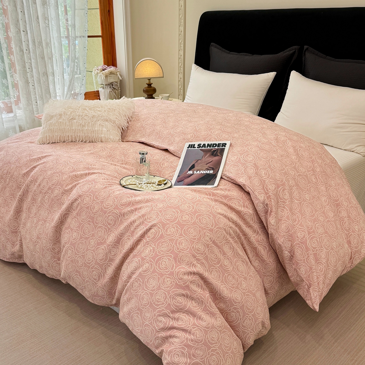 91家纺网 家纺一手货源 找家纺 壹贝家纺 2025新款A类100%全棉纯棉磨毛被套单被套被套单件 玫瑰情缘-粉