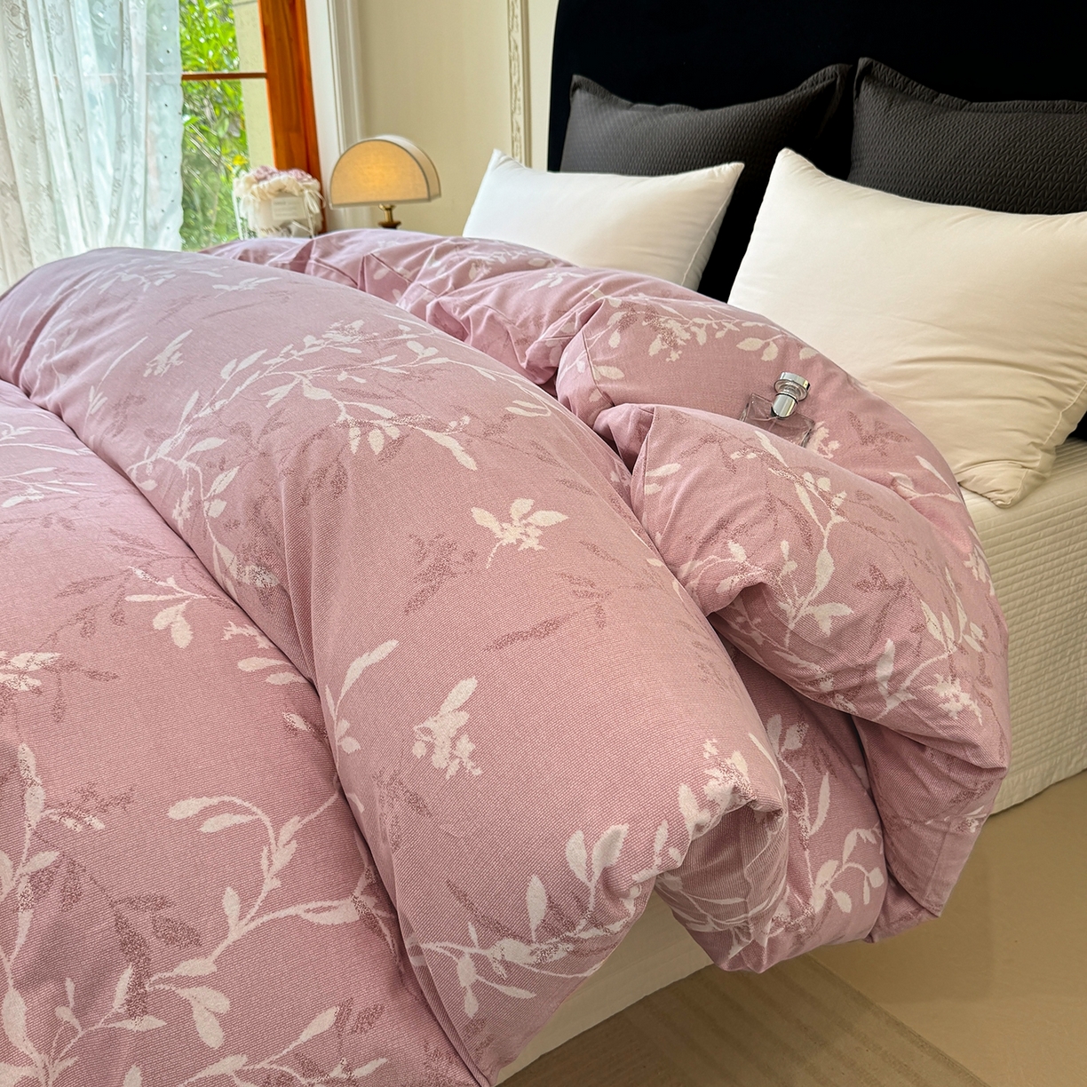 91家纺网 家纺一手货源 找家纺 壹贝家纺 2025新款A类100%全棉纯棉磨毛被套单被套被套单件 春和景明-粉