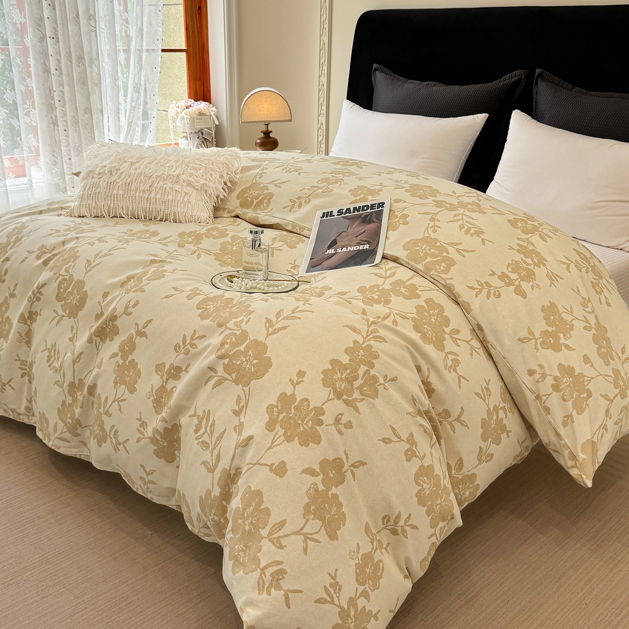 91家纺网 家纺一手货源 找家纺 壹贝家纺 2025新款A类100%全棉纯棉磨毛被套单被套被套单件 梅花印-黄