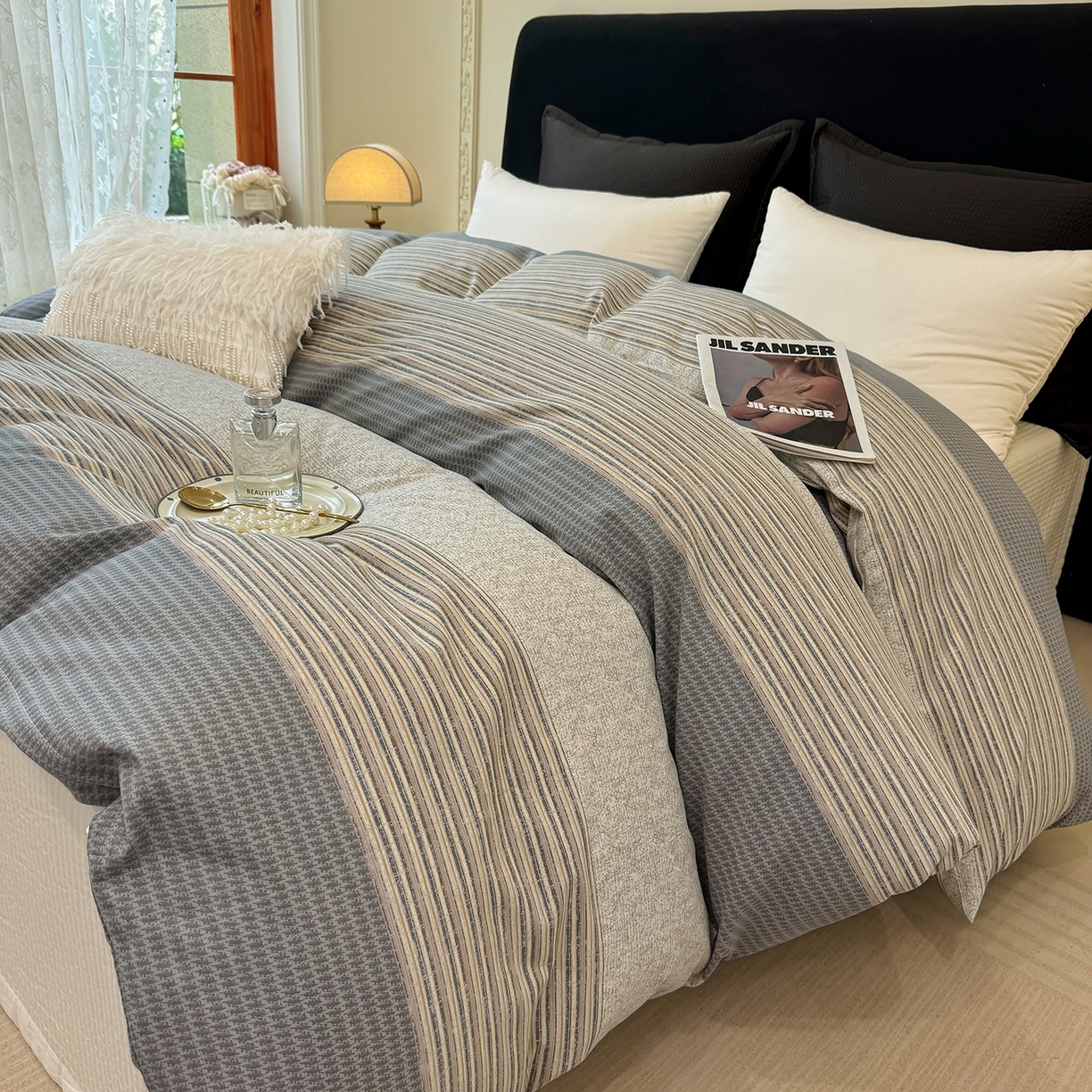 91家纺网 家纺一手货源 找家纺 壹贝家纺 2025新款A类100%全棉纯棉磨毛被套单被套被套单件 亚马-灰