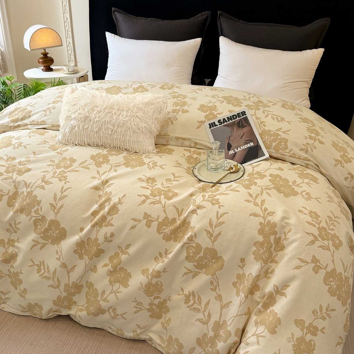 91家纺网 家纺一手货源 找家纺 壹贝家纺 2025新款A类100%全棉纯棉磨毛被套单被套被套单件 梅花印-黄