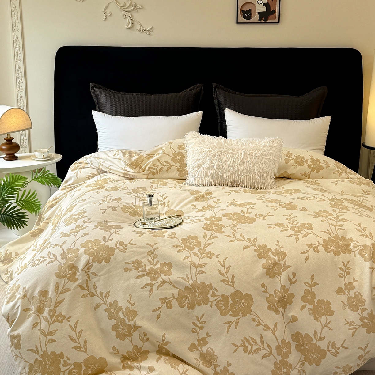 91家纺网 家纺一手货源 找家纺 壹贝家纺 2025新款A类100%全棉纯棉磨毛被套单被套被套单件 梅花印-黄