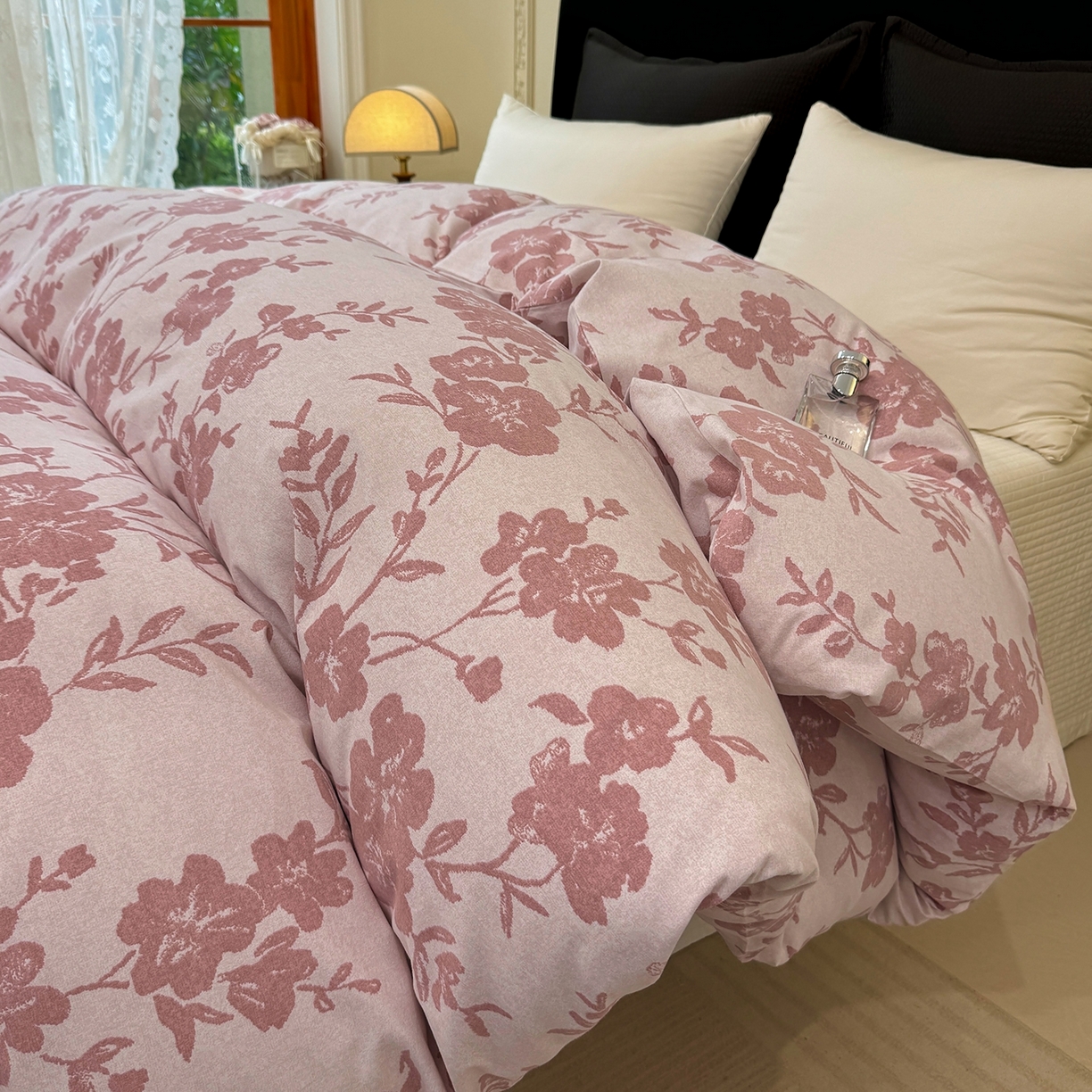 91家纺网 家纺一手货源 找家纺 壹贝家纺 2025新款A类100%全棉纯棉磨毛被套单被套被套单件 梅花印-粉