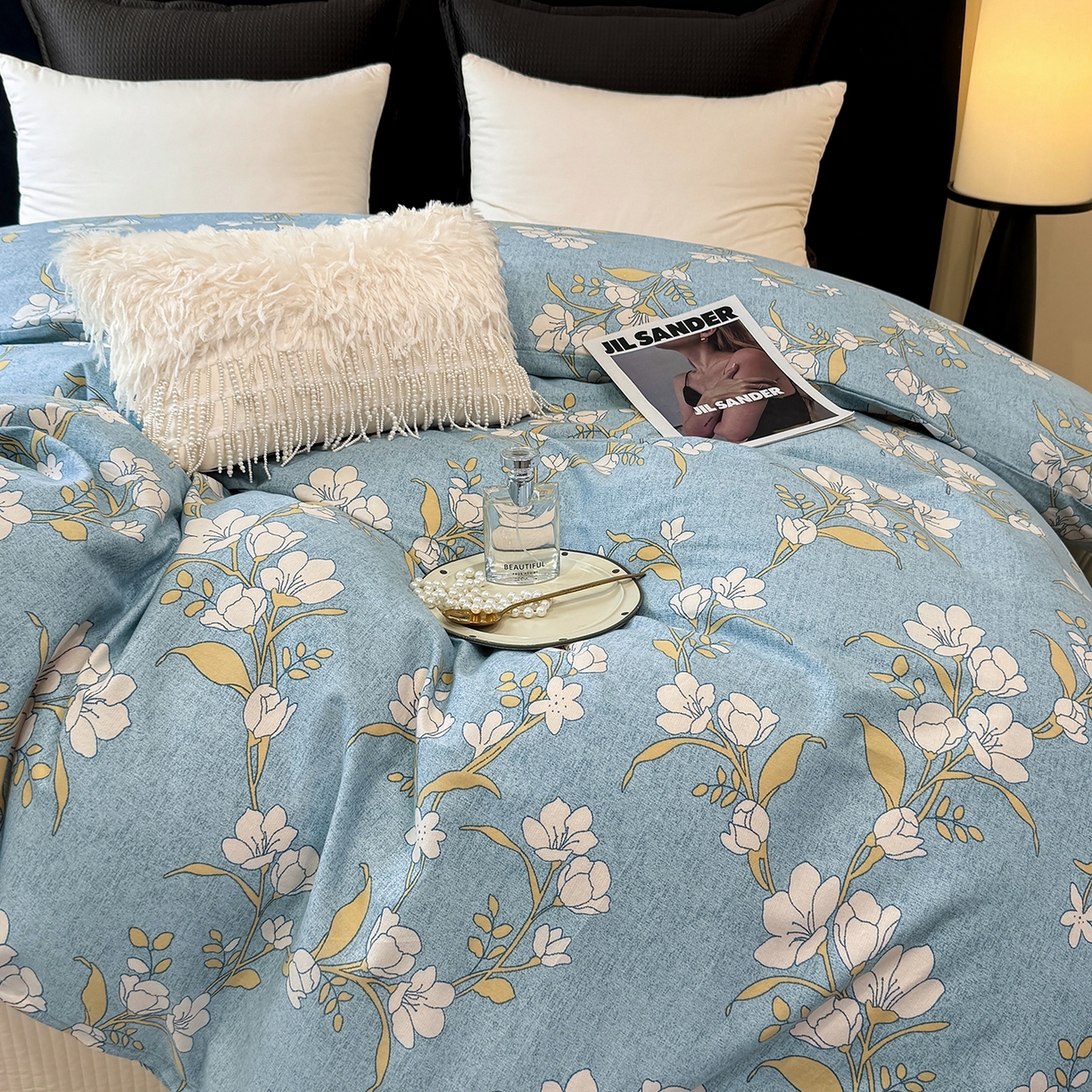 91家纺网 家纺一手货源 找家纺 壹贝家纺 2025新款A类100%全棉纯棉磨毛被套单被套被套单件 蓝莲花