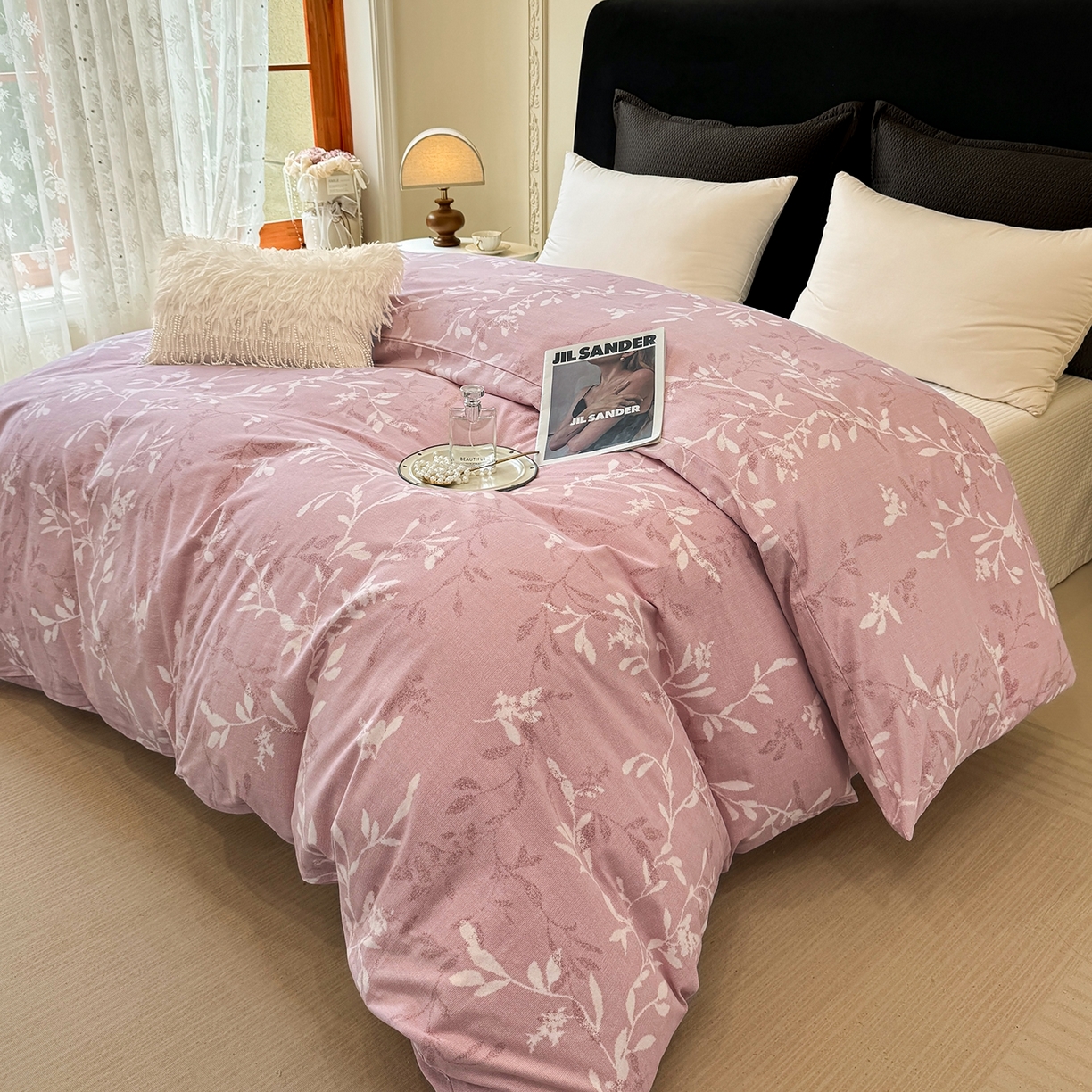 91家纺网 家纺一手货源 找家纺 壹贝家纺 2025新款A类100%全棉纯棉磨毛被套单被套被套单件 春和景明-粉