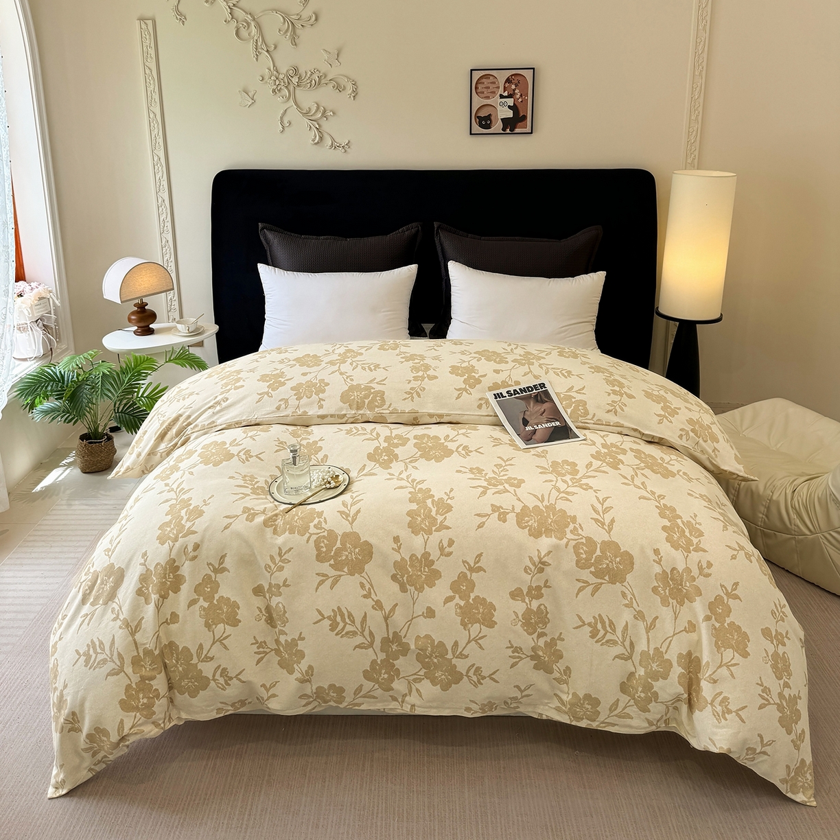 91家纺网 家纺一手货源 找家纺 壹贝家纺 2025新款A类100%全棉纯棉磨毛被套单被套被套单件 梅花印-黄