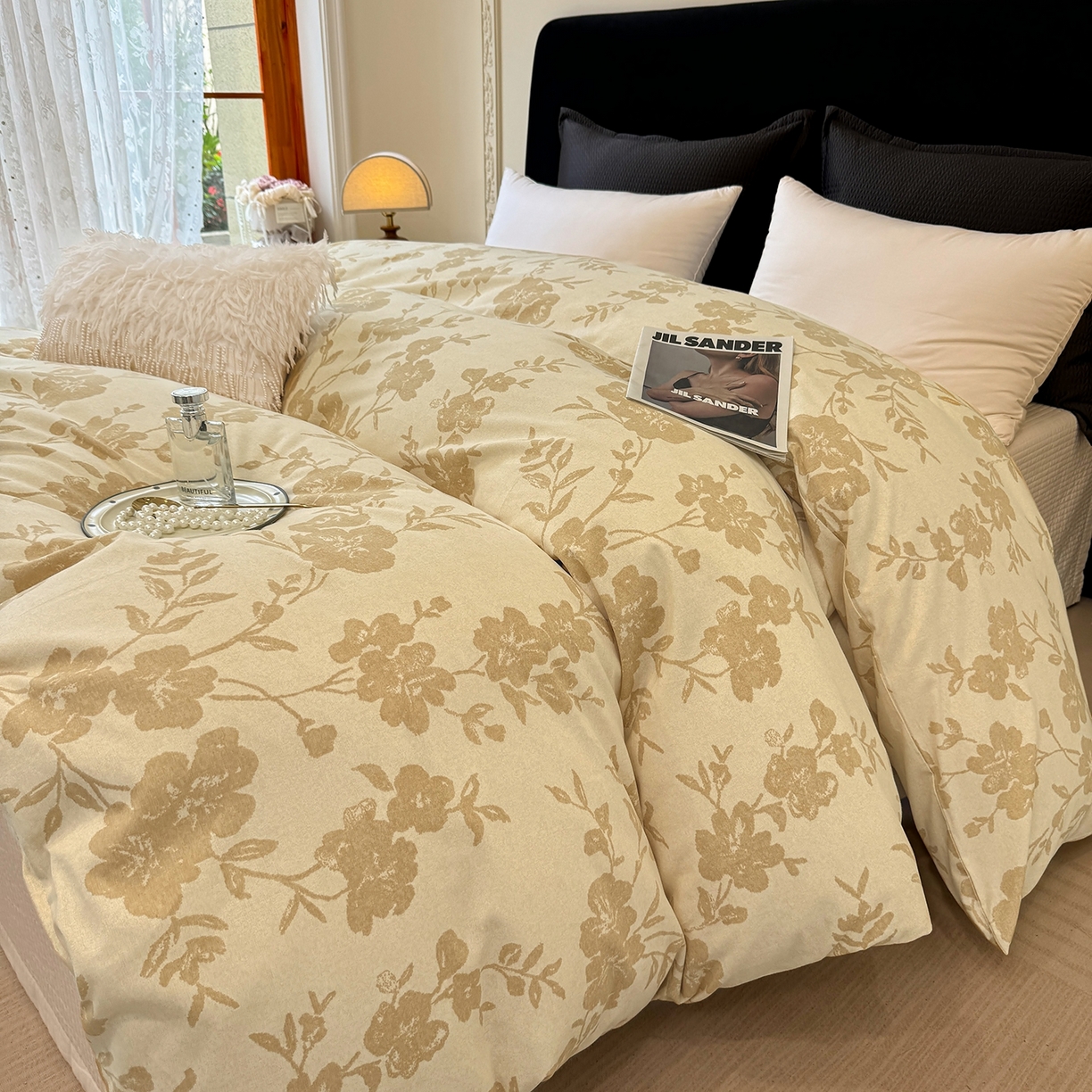 91家纺网 家纺一手货源 找家纺 壹贝家纺 2025新款A类100%全棉纯棉磨毛被套单被套被套单件 梅花印-黄