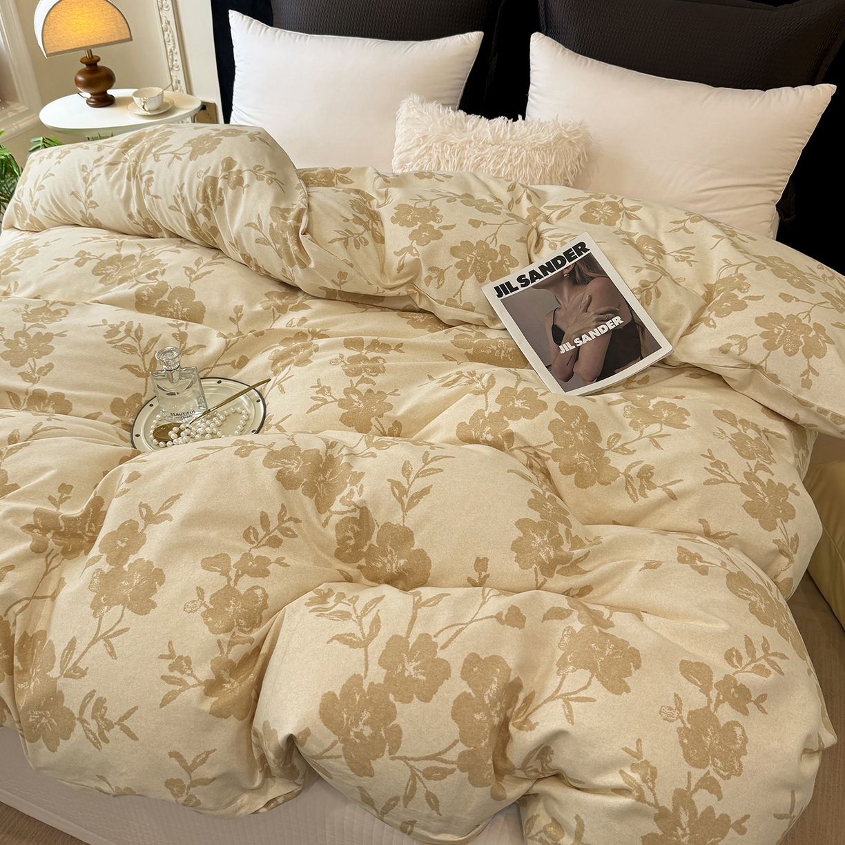 91家纺网 家纺一手货源 找家纺 壹贝家纺 2025新款A类100%全棉纯棉磨毛被套单被套被套单件 梅花印-黄