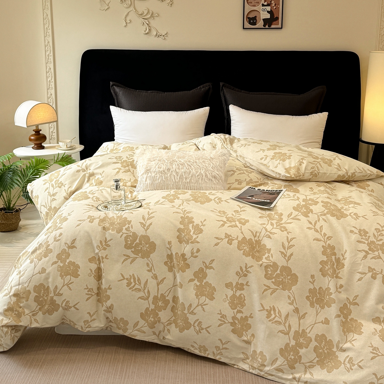 91家纺网 家纺一手货源 找家纺 壹贝家纺 2025新款A类100%全棉纯棉磨毛被套单被套被套单件 梅花印-黄