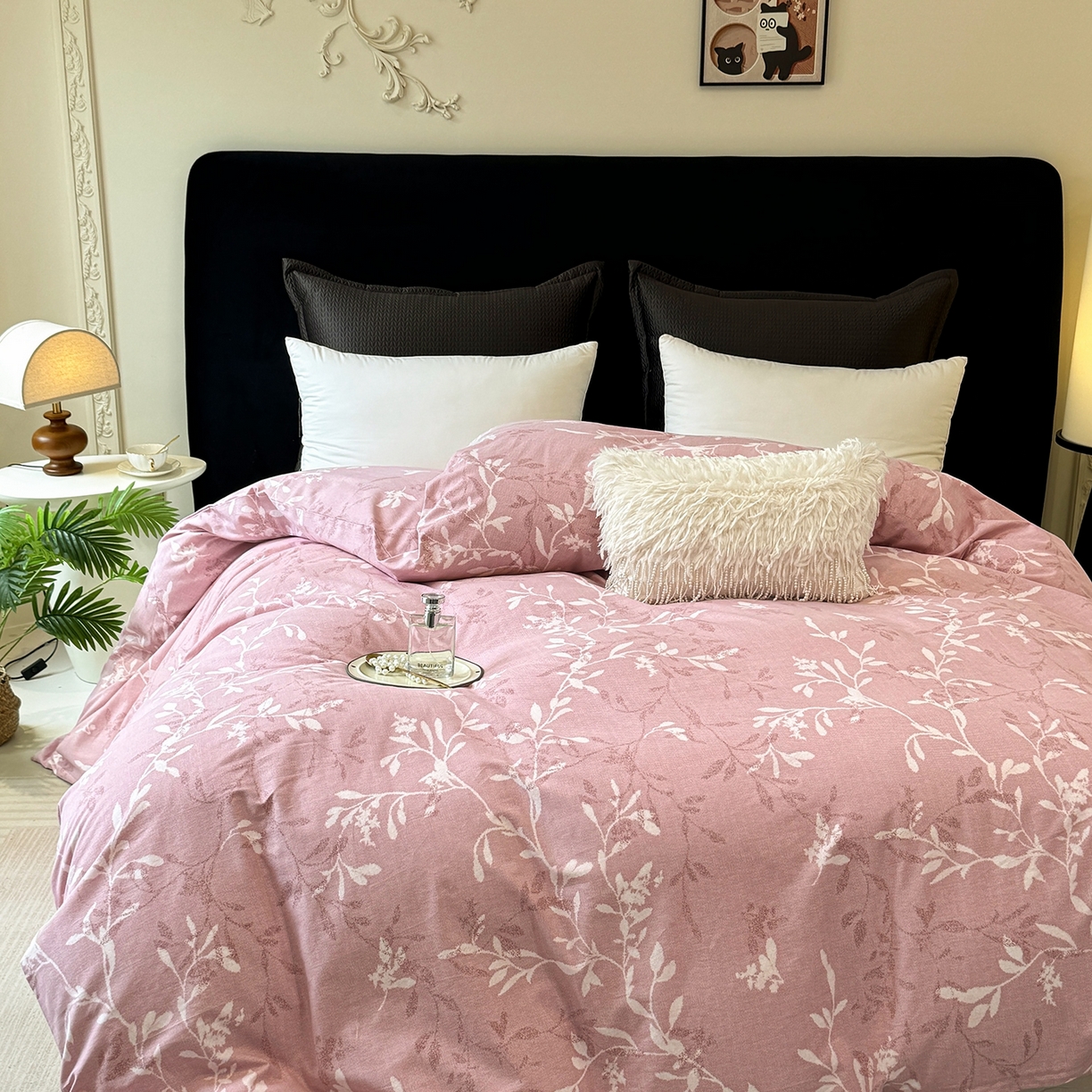 91家纺网 家纺一手货源 找家纺 壹贝家纺 2025新款A类100%全棉纯棉磨毛被套单被套被套单件 春和景明-粉