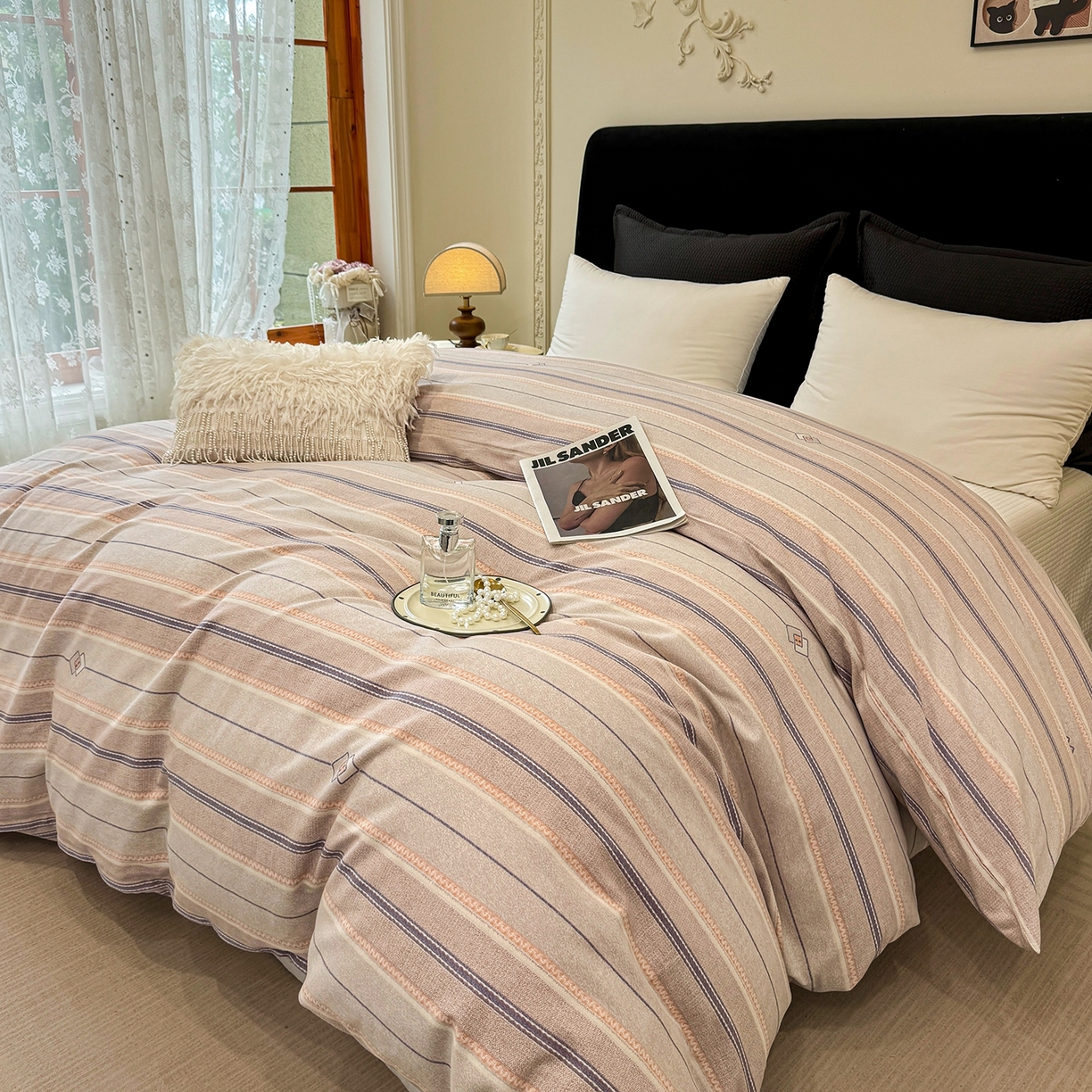 91家纺网 家纺一手货源 找家纺 壹贝家纺 2025新款A类100%全棉纯棉磨毛被套单被套被套单件 凡尔赛-桔