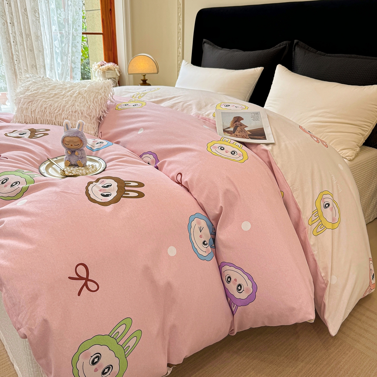 91家纺网 家纺一手货源 找家纺 壹贝家纺 2025新款A类100%全棉纯棉磨毛被套单被套被套单件 拉多-粉