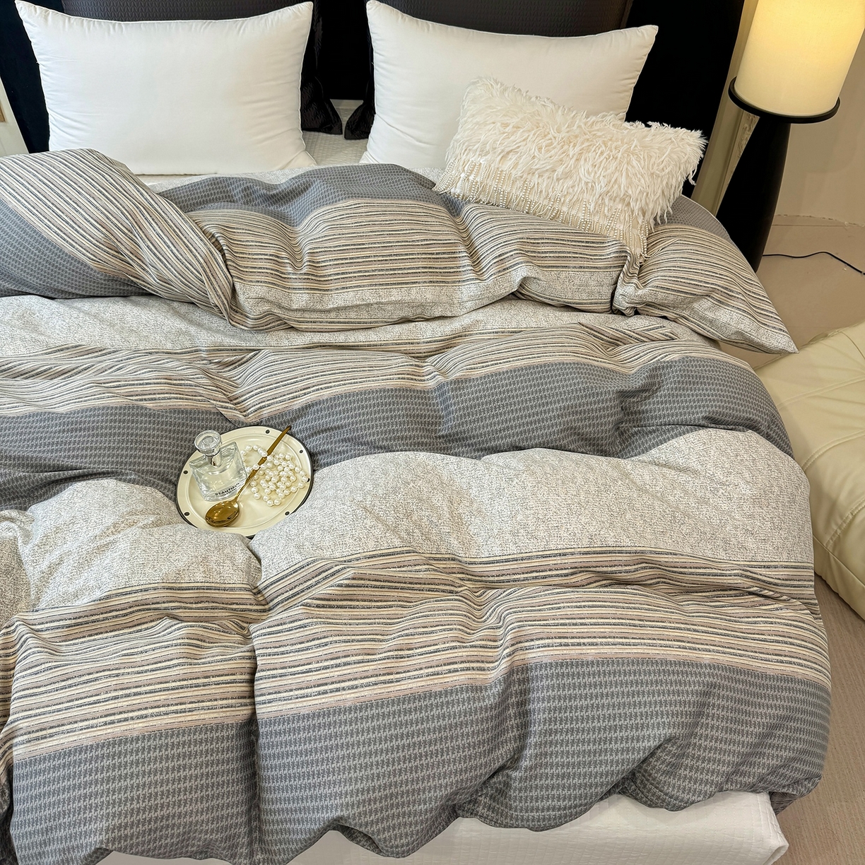 91家纺网 家纺一手货源 找家纺 壹贝家纺 2025新款A类100%全棉纯棉磨毛被套单被套被套单件 亚马-灰