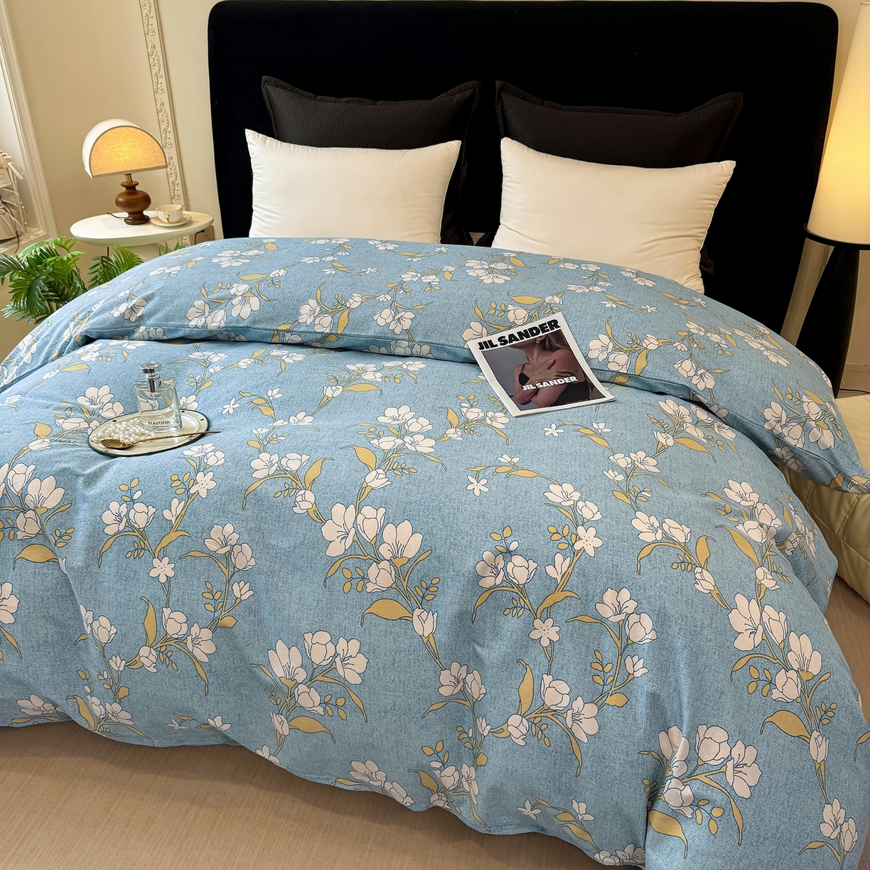 91家纺网 家纺一手货源 找家纺 壹贝家纺 2025新款A类100%全棉纯棉磨毛被套单被套被套单件 蓝莲花