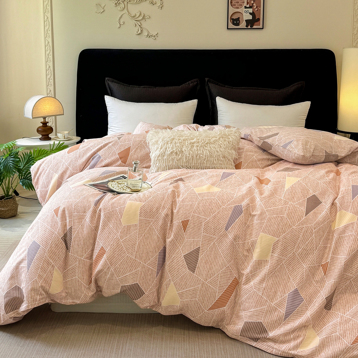 91家纺网 家纺一手货源 找家纺 壹贝家纺 2025新款A类100%全棉纯棉磨毛被套单被套被套单件 记忆碎片-咖