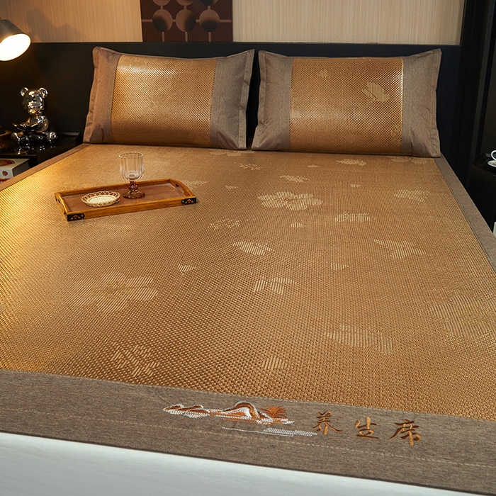 91家纺网 家纺一手货源 找家纺 梵克保罗 2025新款3D复合提花清凉冰藤席-花语系列 花语-咖