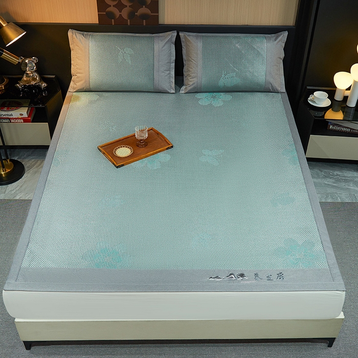 91家纺网 家纺一手货源 找家纺 梵克保罗 2025新款3D复合提花清凉冰藤席-花语系列 花语-绿