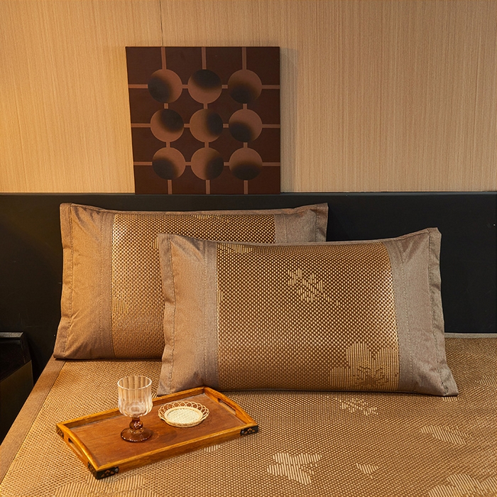 91家纺网 家纺一手货源 找家纺 梵克保罗 2025新款3D复合提花清凉冰藤席-花语系列 花语-咖