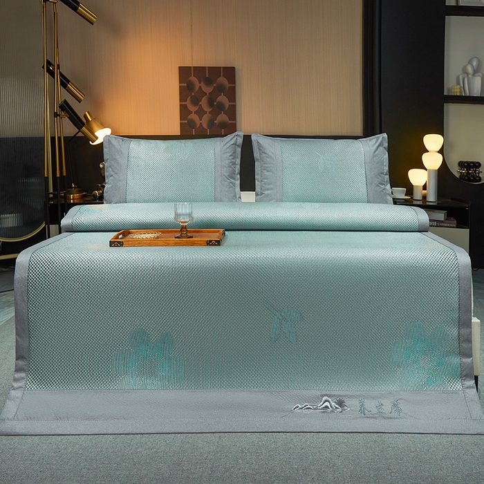 91家纺网 家纺一手货源 找家纺 梵克保罗 2025新款3D复合提花清凉冰藤席-花语系列 花语-绿