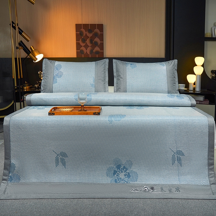 91家纺网 家纺一手货源 找家纺 梵克保罗 2025新款3D复合提花清凉冰藤席-花语系列 花语-香槟