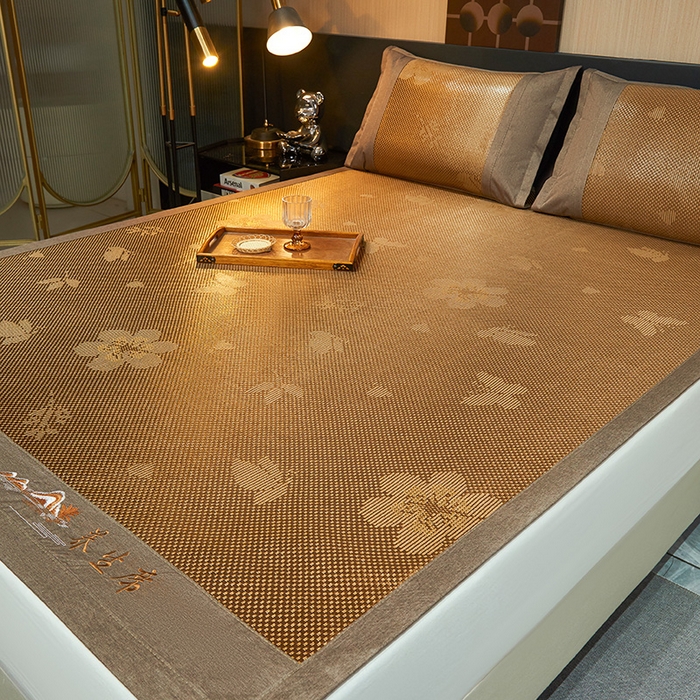 91家纺网 家纺一手货源 找家纺 梵克保罗 2025新款3D复合提花清凉冰藤席-花语系列 花语-咖