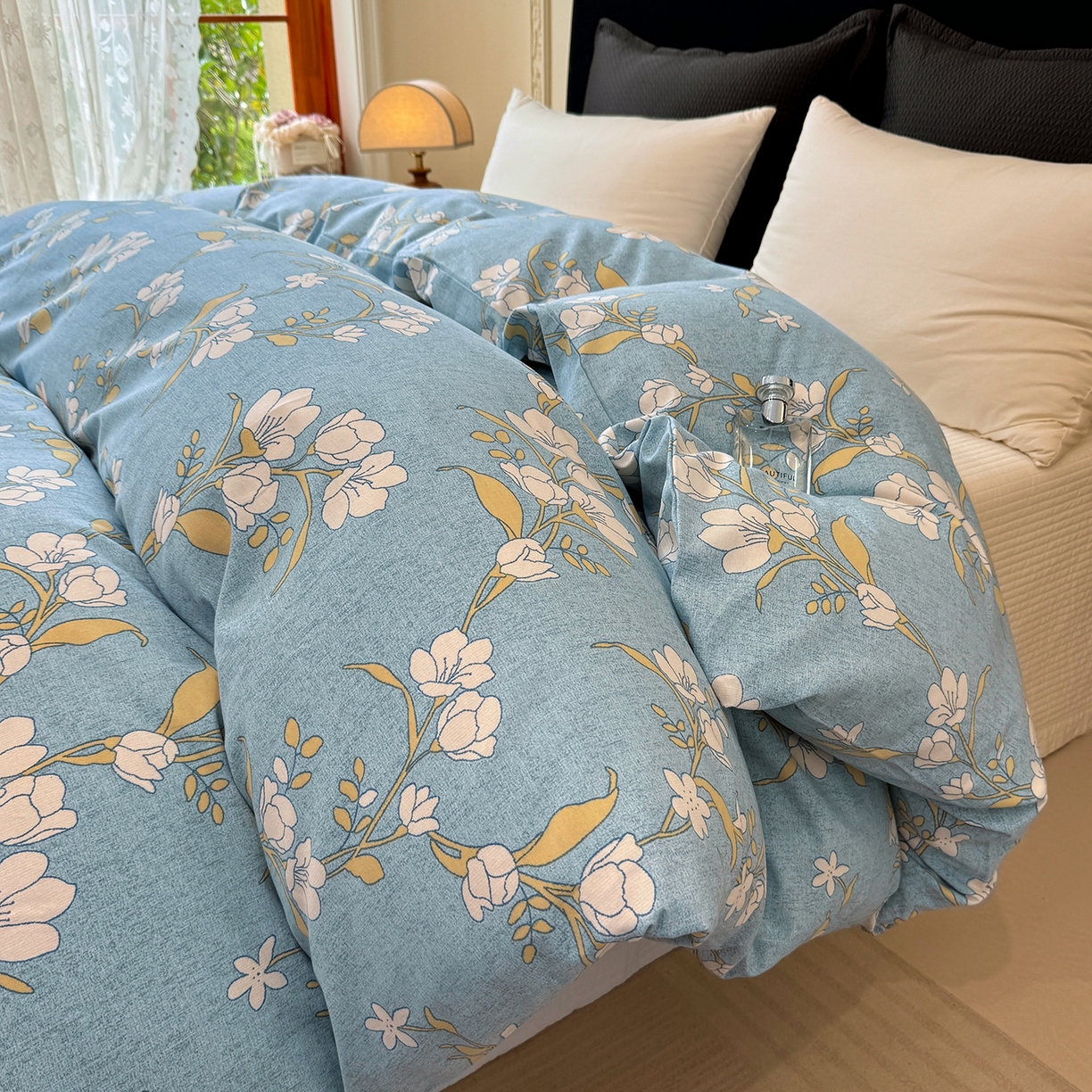 91家纺网 家纺一手货源 找家纺 壹贝家纺 2025新款A类100%全棉纯棉磨毛被套单被套被套单件 蓝莲花